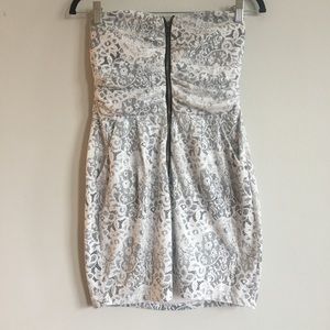 White and black strapless dress